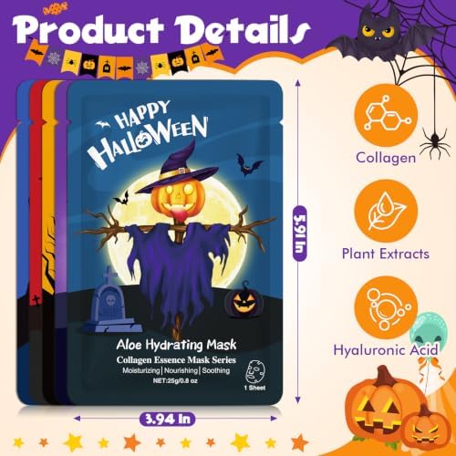 KONEUK 10 Pack Halloween Face Mask Skincare, Sheet Face Masks for Women - Image 3