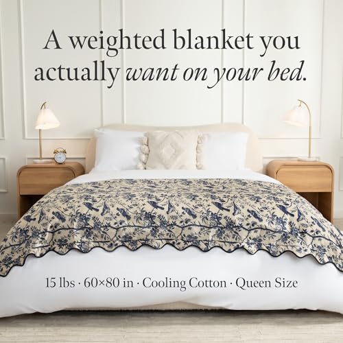 15 lb Cooling Weighted Blanket for Adults (60x80 Queen) | 100% Cotton with Removable Cover | Unique Scallop Edge Design | Oeko-TEX Glass Beads | Breathable All-Season Heavy Blanket - Image 2