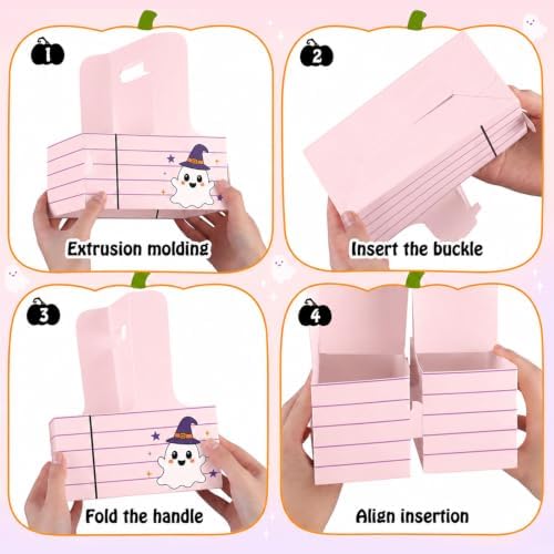 12 Set Halloween Teacher Gifts Drink Carrier Kit, Ghost Teacher Boo Basket Gifts, Disposable Cardboard Cup Holders with Handle, Ribbon and Gift Flags, for Teachers - Image 7