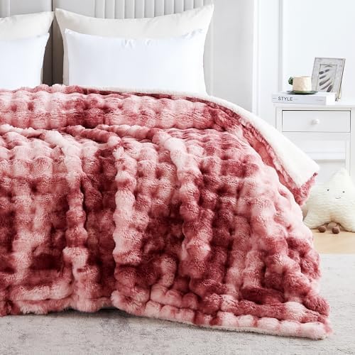 60x80 Inches Ultra-Soft Fuzzy Faux Fur Plush Twin Size Blanket - Thick, Warm Sherpa for Couch, Sofa, Bedroom, Camping - Decorative Blanket for Cozy Warmth, Bubble Dusty Rose Tie Dye - Image 7