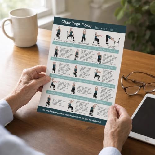 Chair Yoga Exercise Posters 4 Pack Seated Workout Charts for Seniors Beginners 8x10 Inch Fitness Guides for Flexibility Strength Physical Therapy Home Use (Green) - Image 2