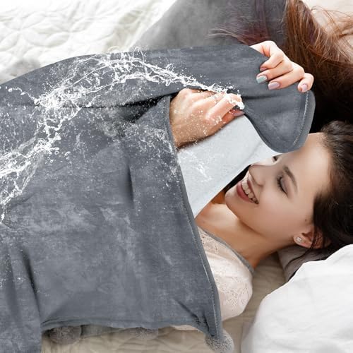 Tisancy Waterproof Gray Blanket for Dog Cat Puppy, 80'' x 60'' Double Side Leakproof Reversible Double Side Sherpa Flannel Fleece 3 Layer Lightweight Blanket, Absorb50oz(Gray/White), Machine Washable - Image 6