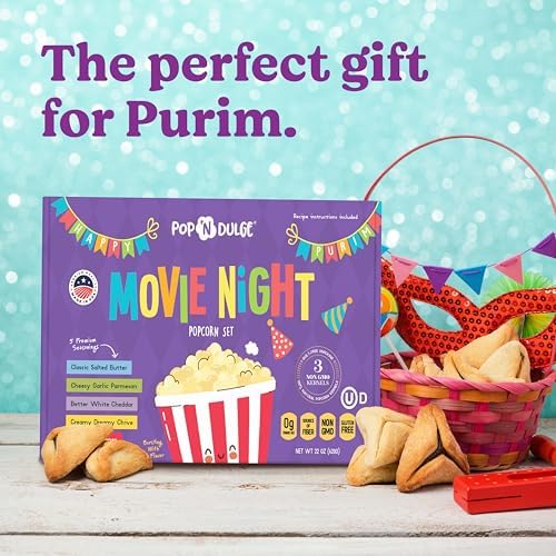 Purim Movie Night Popcorn Gift Set, Kosher Purim Gifts, Mishloach Manot Gift Baskets, Gourmet Popcorn Kernels and 5 Popcorn Flavoring, Non-GMO Popcorn Gifts - 10 Pack, Gift Ideas - Image 4
