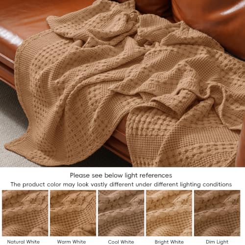 PHF Lightweight 100% Cotton Waffle Throw Blanket for Couch, Clay - Image 6