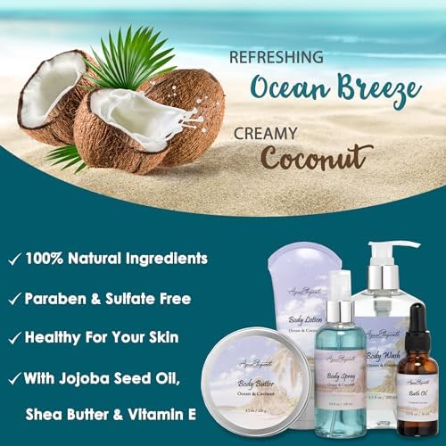 Aqua Elegante Spa Gift Basket For Women - Ocean Breeze & Coconut - Image 4