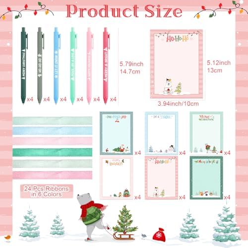 Pajean 72 Pcs Christmas Notepad Pen Set Bulk with Ribbon Gifts - Image 2