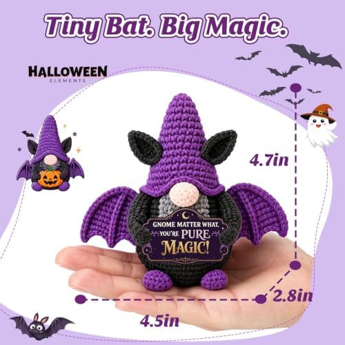 Witchy Gifts for Women Halloween Boo Basket Stuffers Crochet Bat Gnome - Image 2
