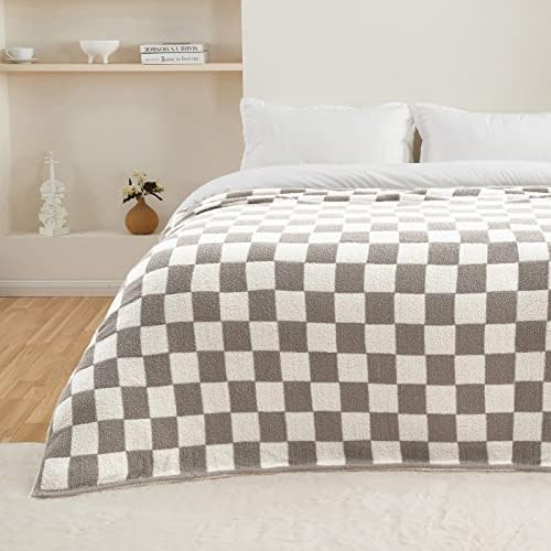 CozeCube Grey White Reversible Checkered Knit Throw Blanket 50"x60" - Image 7
