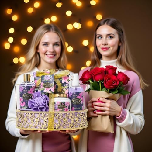 Bath and Body orchid Jasmine Purple Gift Set, 7pc Gift Basket for Women Mom - Image 5