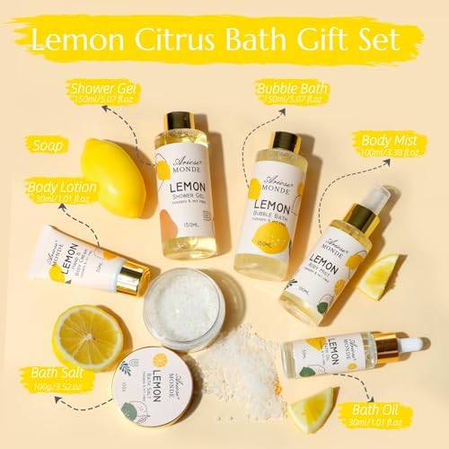 Gifts for Women Gift Basket for Women- 8pcs Lemon Home Spa Self Care Kit - Image 2