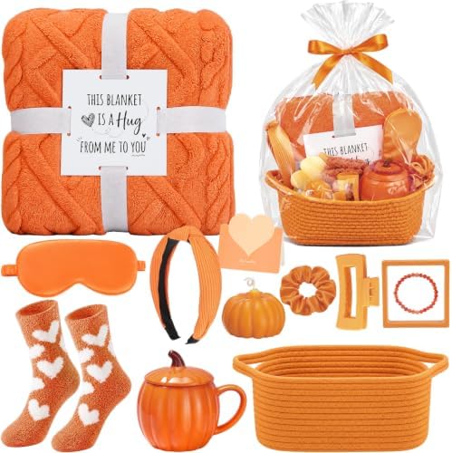 Willinglong 11 Piece Fall Gift Basket for Women, Cozy Orange Gift Set by Willinglong
