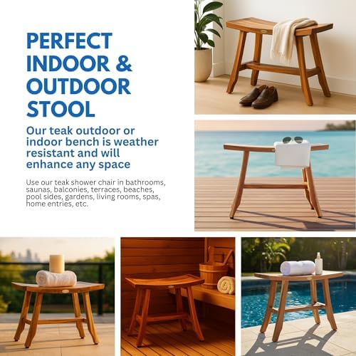 EcoDecors Satori 24-Inch Natural Teak Shower Bench, Waterproof - Image 6
