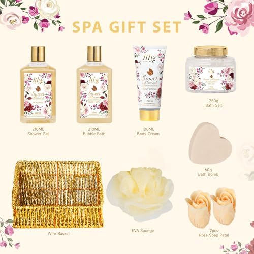 9Pcs Moisturizing Almond Spa Kit Bath Gifts Set Spa Gift Baskets for Women - Image 3