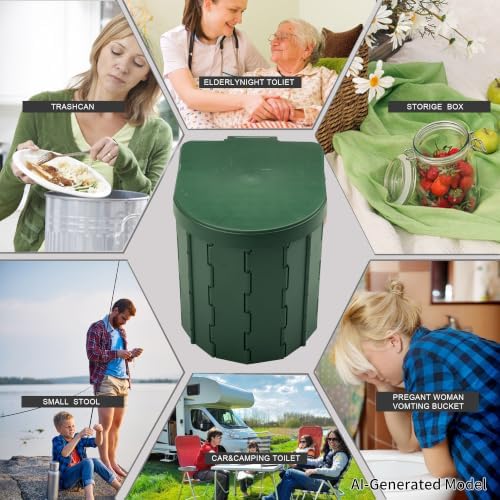 KINSPORY Camping Toilet, Portable Toilet for Adults & Kids, Foldable Potty & Outdoor Emergency Sanitation Products, Trash Can, Stool for Car Truck Camping Travel Hiking Fishing Long Trips (Green) - Image 6