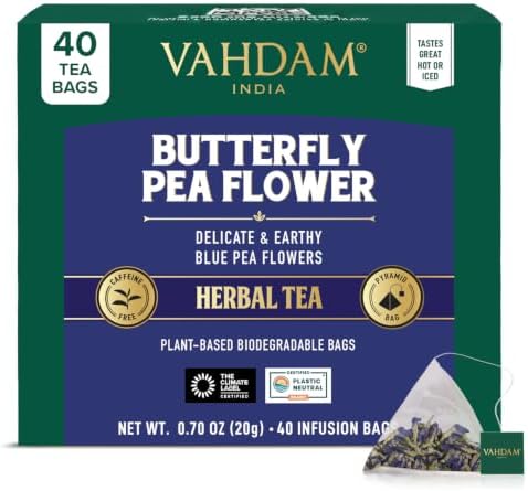 VAHDAM, Butterfly Pea Flower Tea Bags (40 Pyramid Teabags) Vegan, Non-GMO | Delicate & Earthy | Direct From Source - Plant Based Biodegradable Tea Bags | Brew Iced Tea, Cooking, Mocktails & Cocktails by Unknown