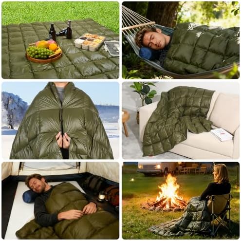 Down Camping Blanket - Lightweight, Packable, Warm & Puffy Outdoor Travel Quilt for Sleep, Hiking, Backpacking, Stadium, Festivals, Water-Resistant Sleeping Bag 55"x79" - Image 7