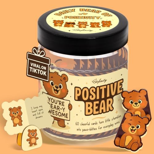 STOFINITY Positive Bear Jar, 60 Affirmation Cards and Wood Stand by Stofinity