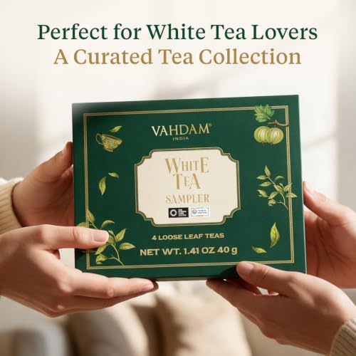 VAHDAM, Assorted White Tea Sampler Gift Set, Gluten Free, Non GMO - 4 Unblended White Loose Leaf Tea Sampler | Tea Variety Pack | Tea Gift Set, Gifts for Women & Men - Image 3