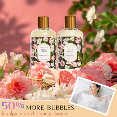 Gift Basket for Women, 8pcs Rose Jasmine Home Spa Self Care Gifts for Women - Image 3