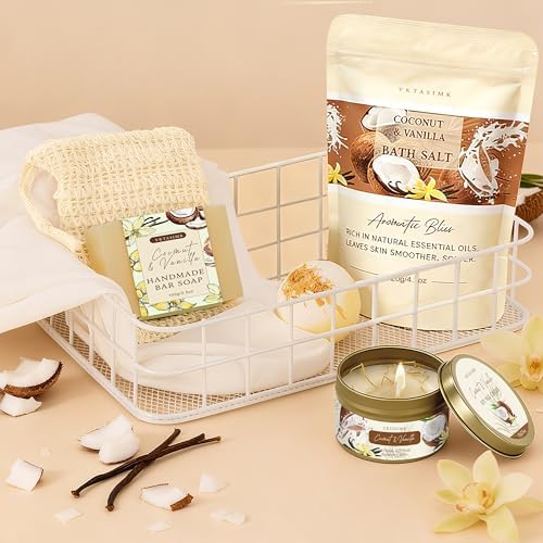 Gifts for Women Birthday Gift Baskets Vanilla Coconut Relaxing Home Spa Set - Image 6