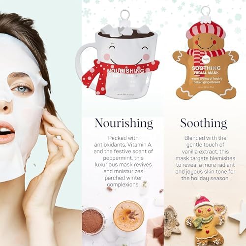 SpaLife Beauty Holiday Treats Christmas Face Mask Bundle | Korean Facial Mask | Hydrating, Soothing and Moisturizing Sheet Mask Set | Gifts & Stocking Stuffers for Women | 12 Pack - Image 4