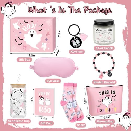 9 Pcs Boo Basket Stuffers for Women Pink Halloween Spooky Gift Box - Image 2