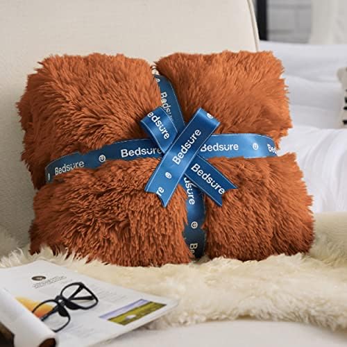 Bedsure Faux Fur Fluffy Sherpa Fleece Queen Bed Blanket Orange 60"x80" - Image 6