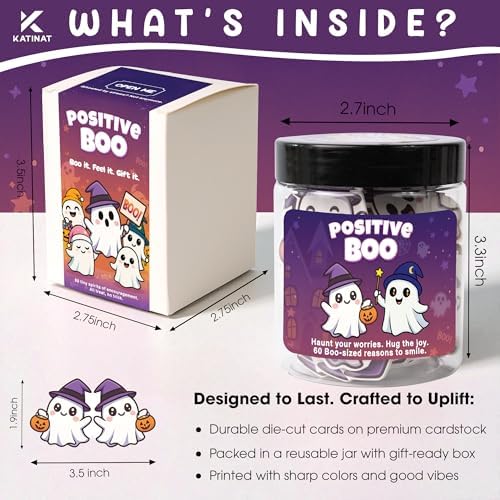Boo Basket Stuffers for Women, Positive Boo Jar- 60 Funny Positive Affirmation Cards, Cute Spooky Halloween Gifts for Daughter Son Coworkers Friends Halloween Decoration Desk Office Party Favor - Image 2