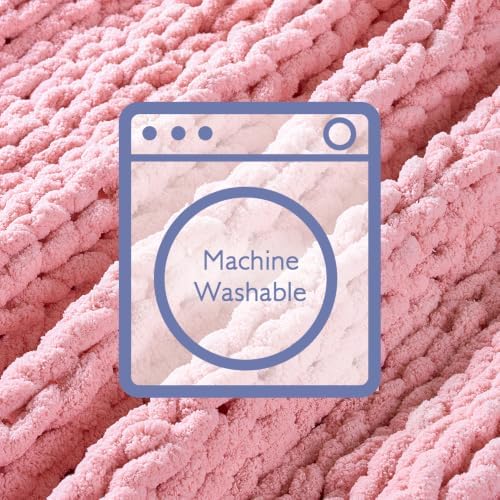Bigacogo Chunky Knit Throw Blanket for Couch, 51x63 inches, Blush Pink - Image 7