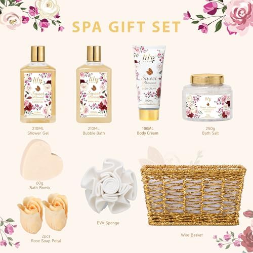 9Pcs Moisturizing Almond Spa Kit Bath Gifts Set Spa Gift Baskets for Women - Image 3