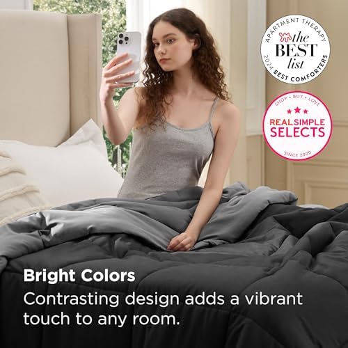 Bedsure Twin XL Comforter Duvet Insert, All Season Bed Comforter, Quilted Down Alternative Duvet, Box Stitched Comforters with Corner Tabs, Machine Washable, 68 x 92 Inches (Black/Grey) - Image 6