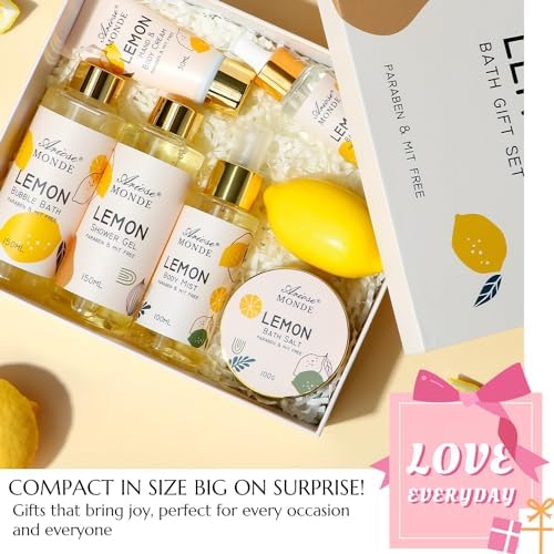 Gifts for Women Gift Basket for Women- 8pcs Lemon Home Spa Self Care Kit - Image 6