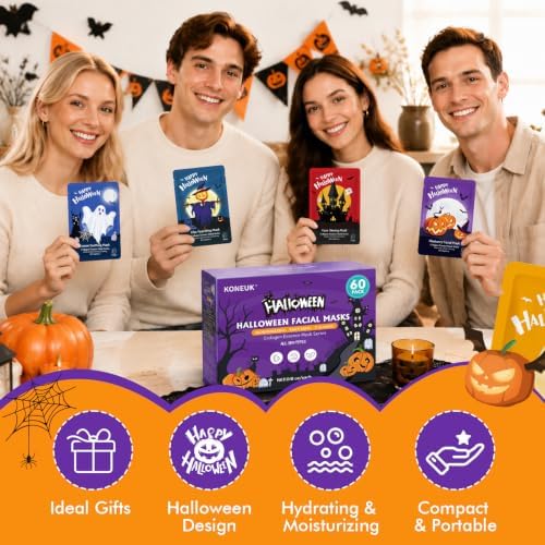 60 Pack Bulk Halloween Face Mask, Sheet Facial Mask for Halloween Gifts - Image 5
