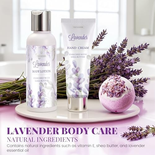 Gifts for Women Birthday Gift Baskets, Lavender Relaxing Home Spa Set - Image 4