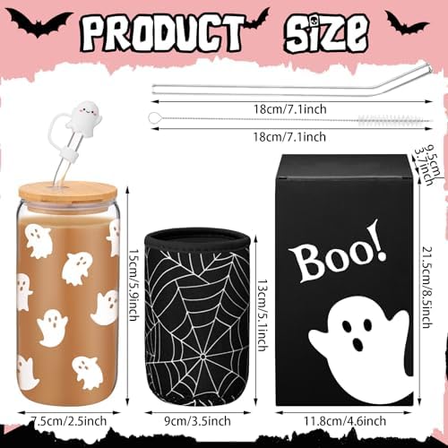 Blushtier 3 Pcs Halloween Ghost Gifts Black Tumbler Cup Sleeve Gifts Box - Image 3