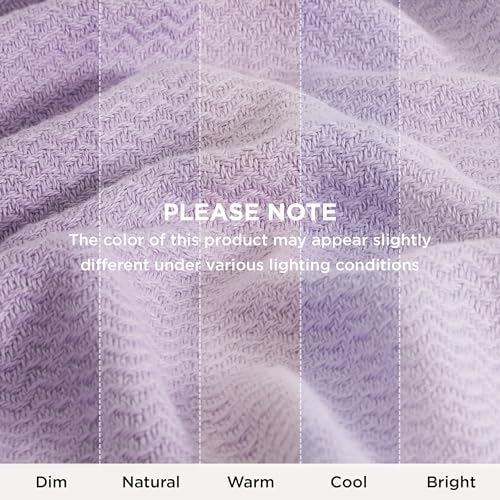 Bedsure 100% Cotton Blanket, Herringbone Weave, Queen Size, Light Purple - Image 7