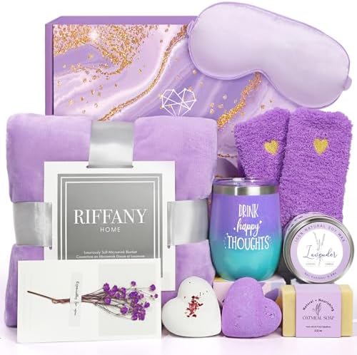 Gifts for Women, Unique Birthday Gifts for Women, Lavender Relaxing Spa Gifts Basket Get Well Soon Care Package with Luxury Flannel Blanket for Mom Her Best Friends Sister by SuhctuptxAccompanyUInLife