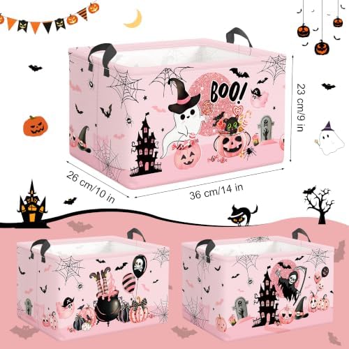 Clastyle 3 Pcs Halloween Spooky Gift Basket Ghost Pink Baby Boo Storage Bin - Image 2