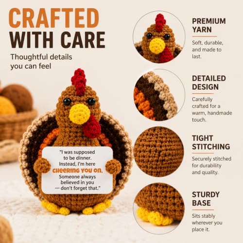 Thanksgiving Gifts for Women Men Positive Crochet Turkey Fall Table Decor - Image 3