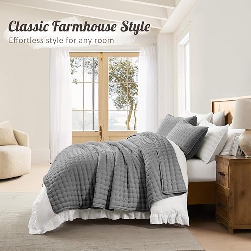 WDCOZY Dark Grey Queen Size Quilt Bedding Sets with Pillow Shams, Deep Lightweight Bedspread Coverlet, Quilted Blanket Thin Comforter Bed Cover, All Season Summer Spring, 3 Pieces, 90x90 inches - Image 6