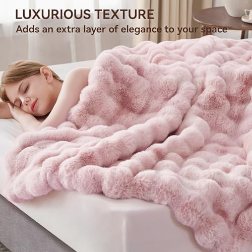 Anysay Faux Fur Throw Blanket, 1000GSM Fluffy Soft Bubble Blanket 80''*90'' - Image 6