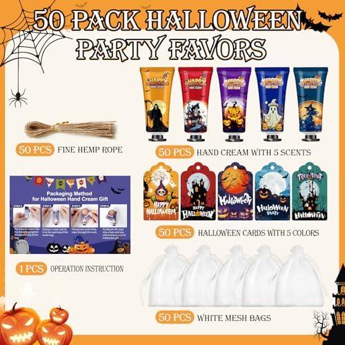 50 Pack Halloween Hand Cream Set with Cards & Bags, Bulk Halloween Gifts - Image 2