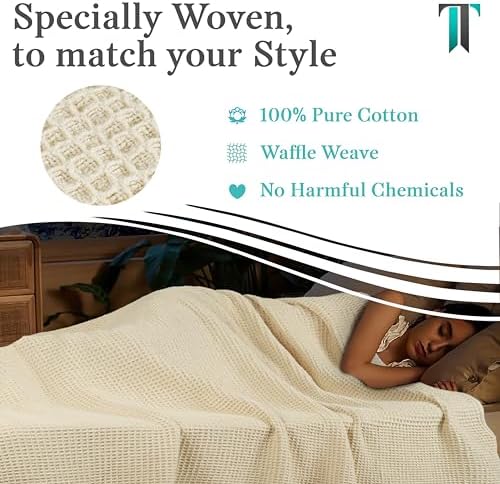 Tex Trend 100% Cotton Waffle Weave Blanket King Size - Soft, Breathable Cooling Blanket for Bed, Lightweight Cozy Summer & Spring Bedding, Ivory, 90x108 - Image 6