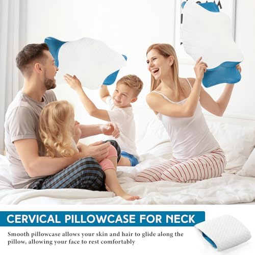HunnmingRe Pillow Case for Cervical Neck, White, Blue, Queen Size - Image 6