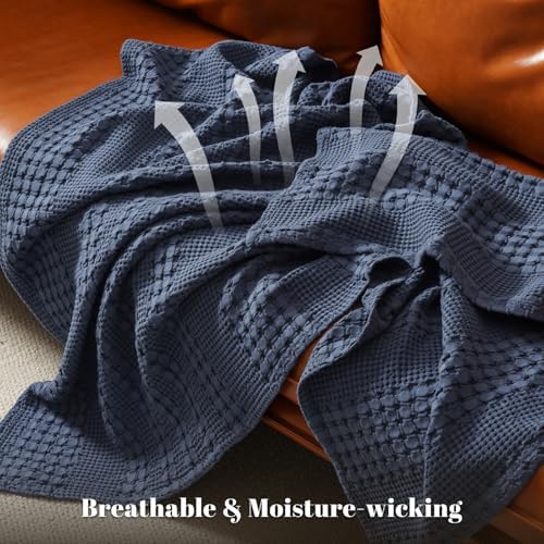 PHF Lightweight 100% Cotton Waffle Blanket for Bed, King, Indigo - Image 6