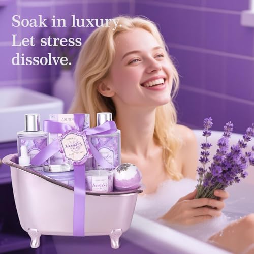 9Pcs Moisturizing Lavender Spa Bath Gifts Set - Spa Gift Baskets for Women - Image 2
