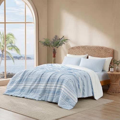 Cozy Bliss Cationic Dyed Seersucker Cooling Comforter Queen Size, Lightweight Airflow Silky Cooling Bedding with Q-Max>0.45 for Bedroom, Home Decor, Hot Sleepers & Night Sweats, Blue 90"x90" - Image 6