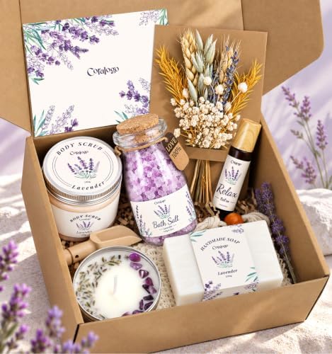 Natural Spa Gift Basket for Women, Lavender by Coralogo