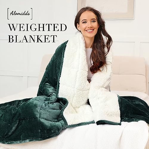 Alomidds Weighted Blanket for Adults, Twin Size 12 lbs Weighted Blankets,Heavy Blanket with Reversible Soft Shiny Fleece and Cozy Warm Sherpa for Couch Bed, 48 x 72 inches,Green - Image 6