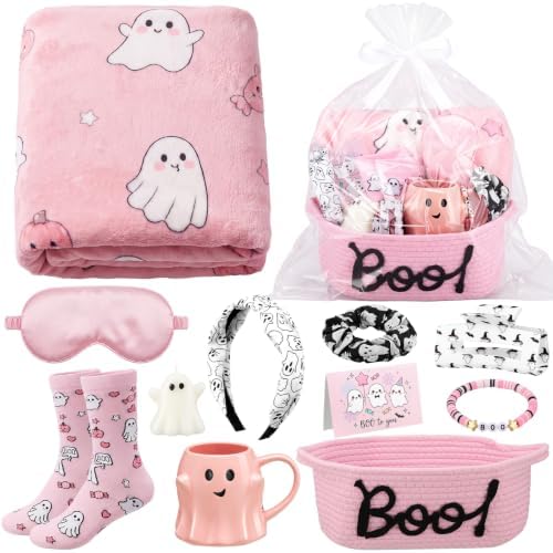 Willinglong 11 Piece Halloween Boo Gift Basket, Pink Ghost Set for Women by Willinglong